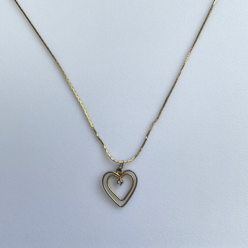 VINTAGE DOUBLE HEART RINESTONE NECKLACE RARE
